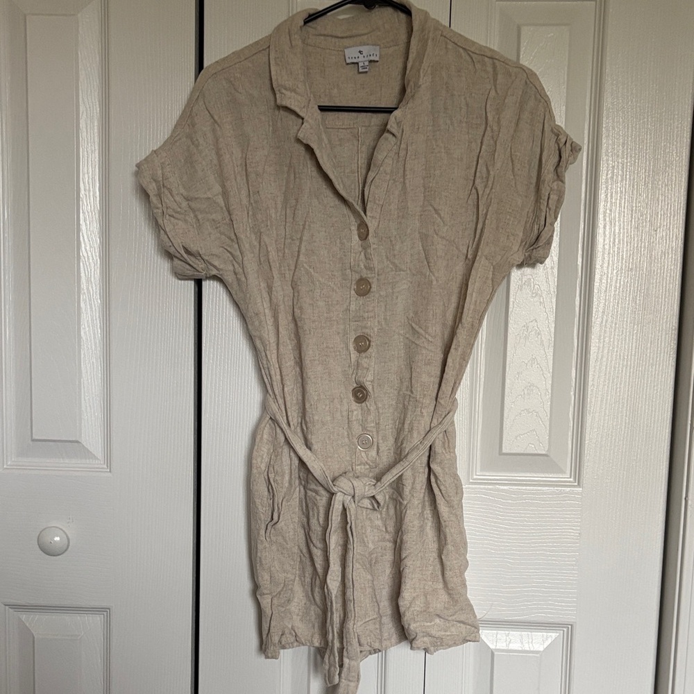 True Craft Beige Button-Up Romper